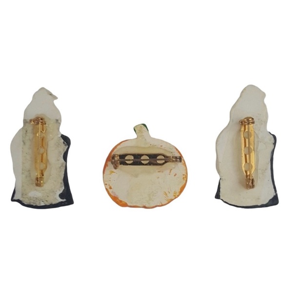 Lot of 3 Halloween Pins Brooches Trick or Treat Ghosts Jack-O-lantern Pumpkin - Picture 3 of 6